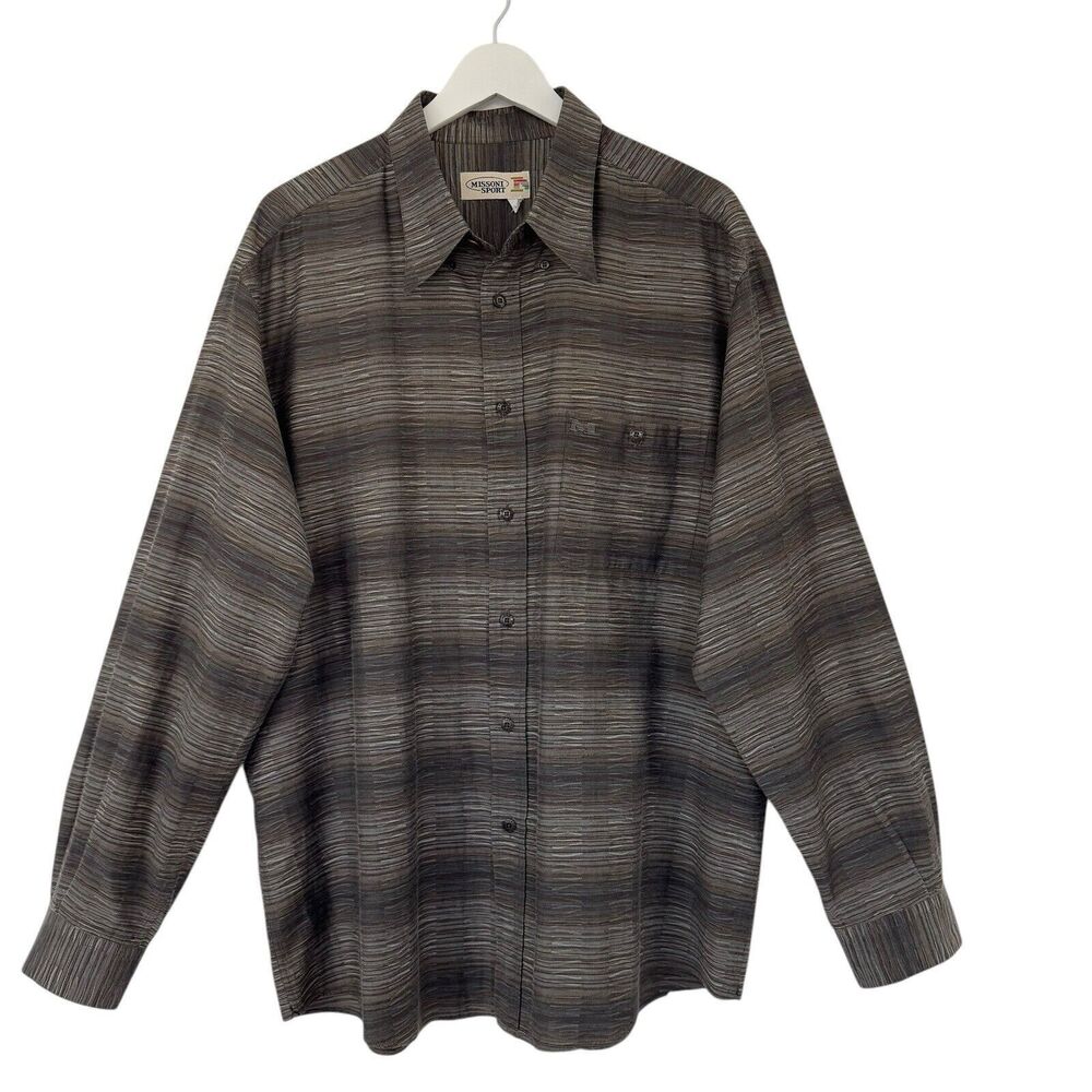 Missoni Sport Vintage Long Sleeve Buttoned Shirt Stripe Textured Modern XXL EUC